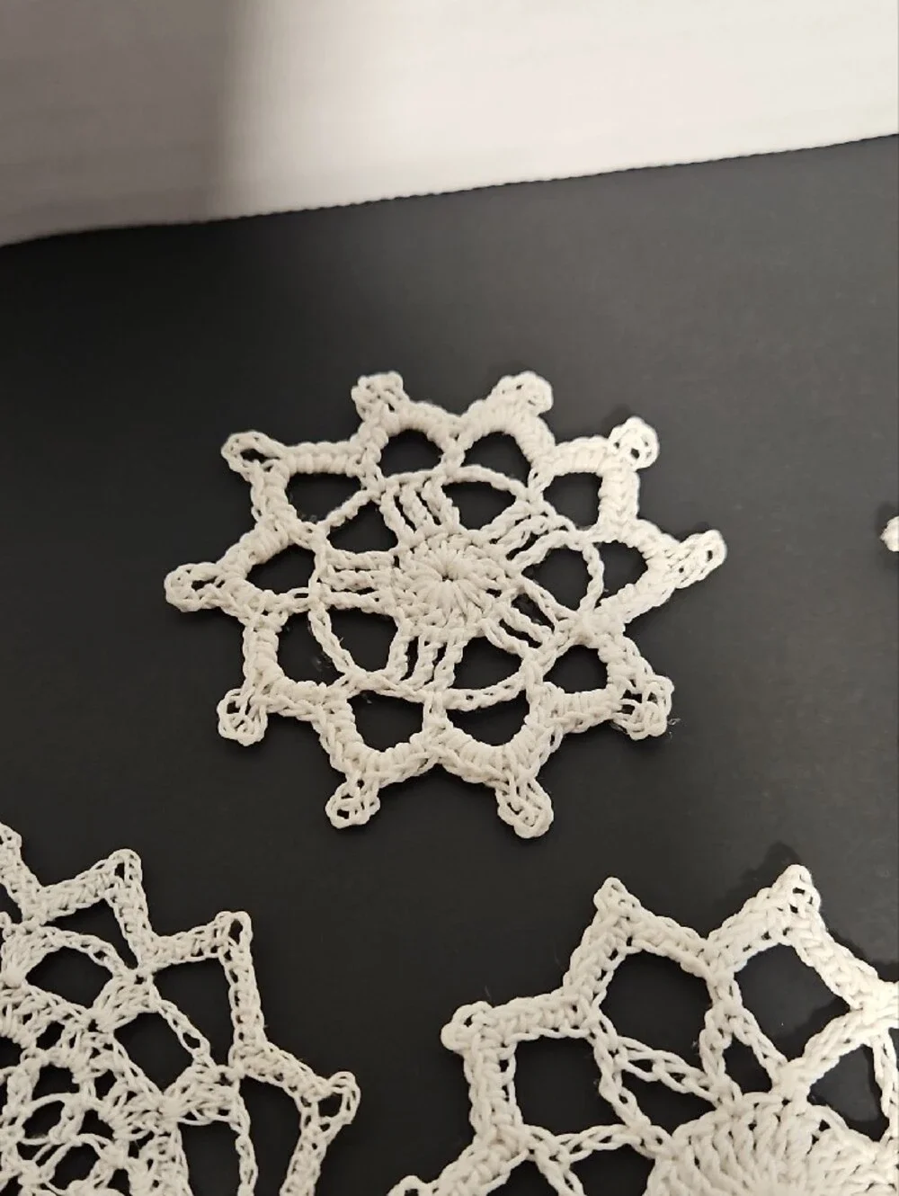 Vintage Handmade Crochet Snowflake Ornaments Set Of 9